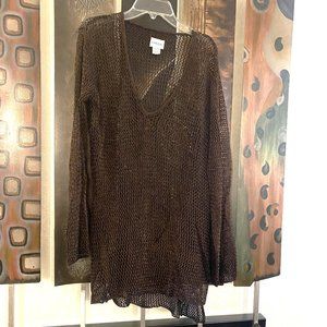 CHICO'S Metalic brown open weave tunic sweater, Size 2